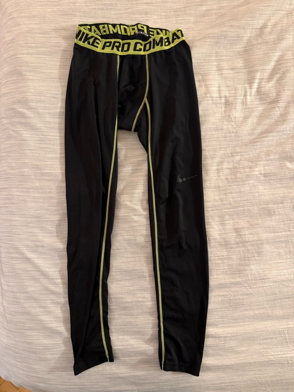Nike Pro Combat Black Compression Tights with Neon Yellow Trim Medium